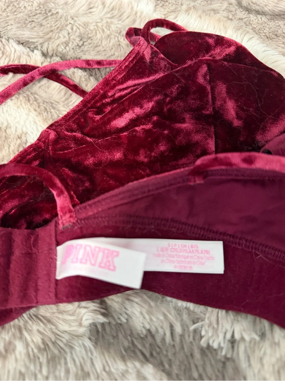 PINK Victoria's Secret Velvet Strappy Bralette in Deep Wine